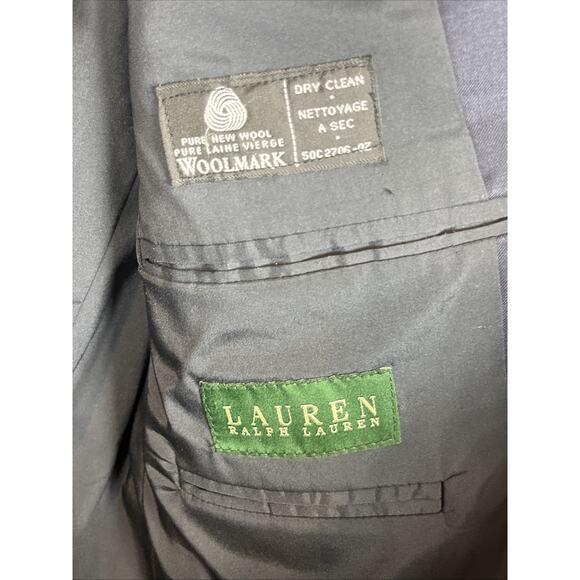 Lauren Ralph Lauren Blazer Mens 44 Short Navy Blue Wool Gold Buttons Two Button - Picture 5 of 14